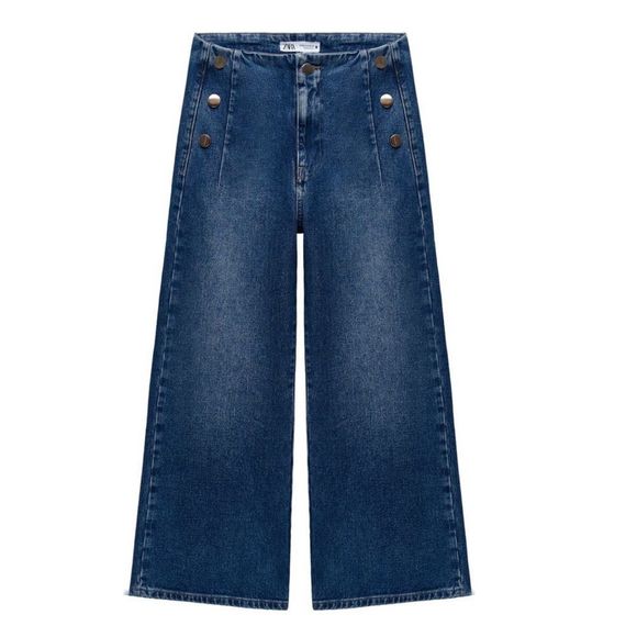 Zara Cropped Z1975 Wide Leg Buttoned - Picture 1 of 10